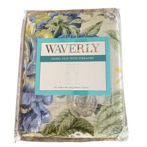 NEW Waverly Floral Flourish Porcelain Panel Pair With Tiebacks 100" X 84" Cotton